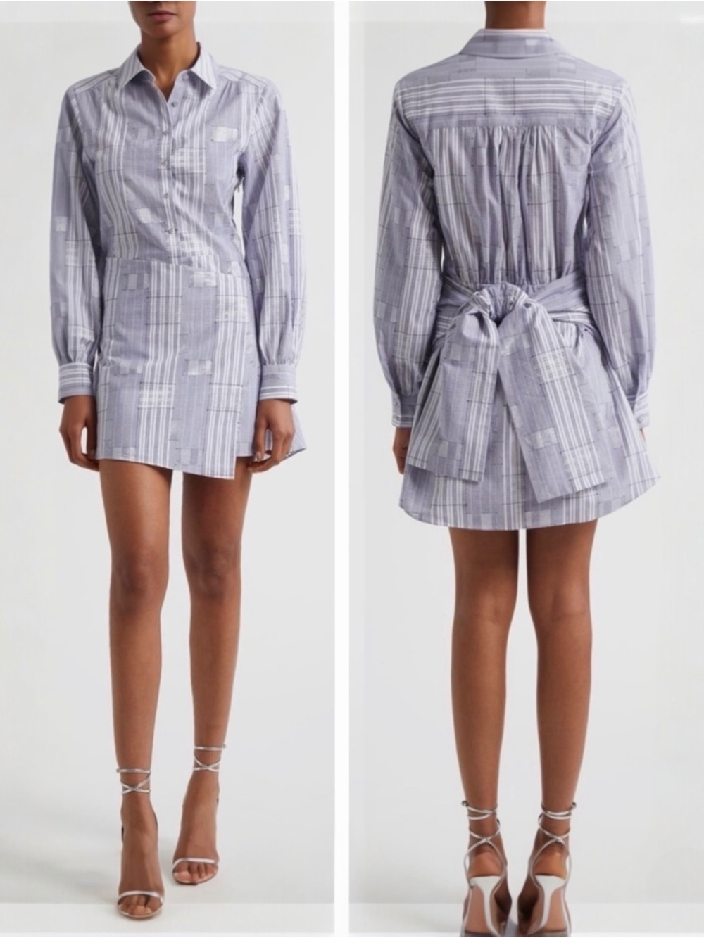 Ramy Brook Light Blue & White Striped Tie-Waist Mini Shirt Dress